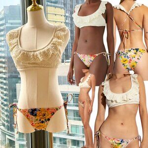 🆕 ZIMMERMANN 🧿 NWT Alight Frill Knit Scoop Bikini, Ivory Floral - SZ 2 US 6/8
